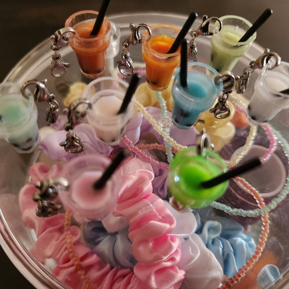 Set of 10 Bubble Tea Bracelet Charm Necklace Pendant with Silver Clasp - Picture 7 of 7